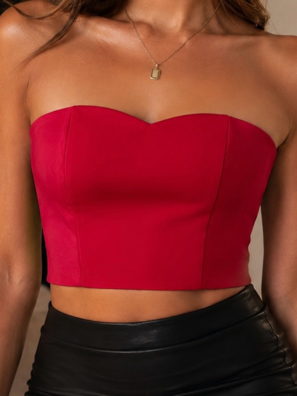 Missguided Red Satin Sweetheart Bandeau Top NWT